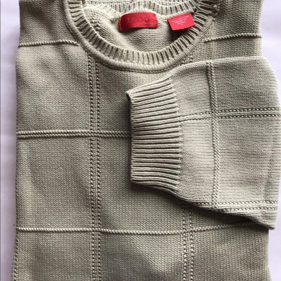 Izod Men Long Sleeve Crew Neck Sweater Window Pane L Olive Green Cotton - Picture 9 of 15